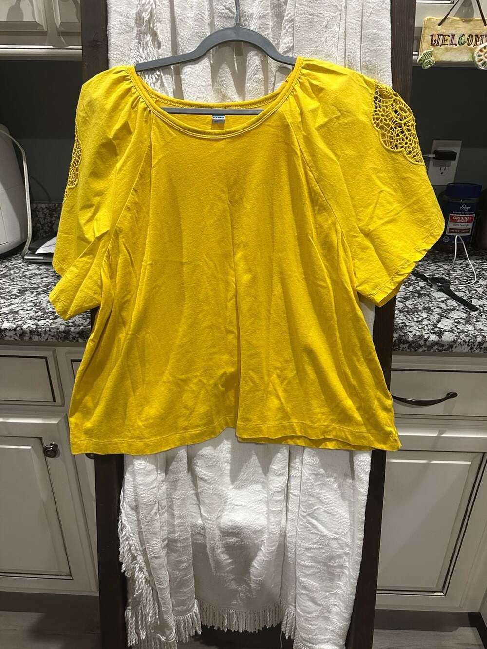 Old Navy EveryWear Cutwork Short Sleeve Top Yellow XL
